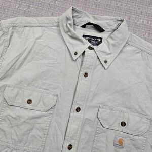 Carhartt Shirt Mens XL Green Loose Fit Short Sleeve Button Up Workwear Casual